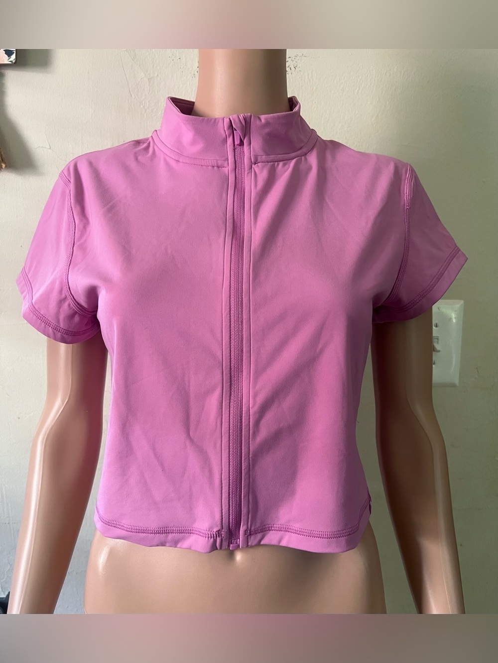 JoyLab Pink Cropped Zip-Front Active Top